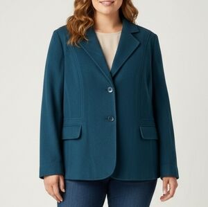 Louben Laura Plus Wool Cashmere Blazer Jacket Blue Ptp 24" L 26"